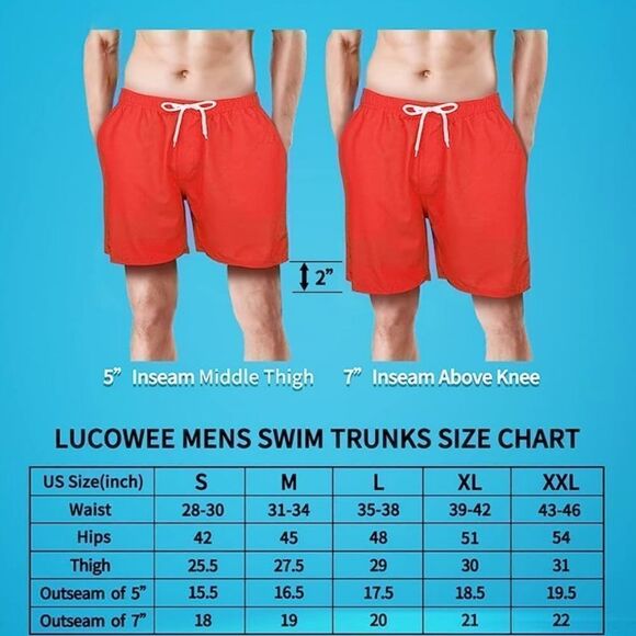 1686 NWT LUCOWEE Mens Swim Trunks with Compression Liner - Picture 2 of 6